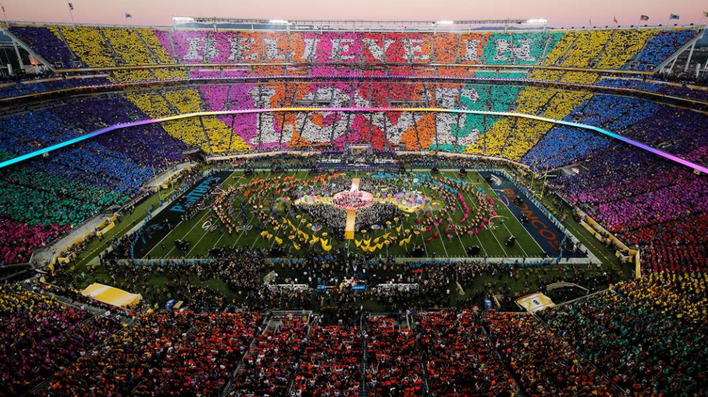 The Cal Band performs at Super Bowl 50 alongsiide Beyonce and Coldplay.
